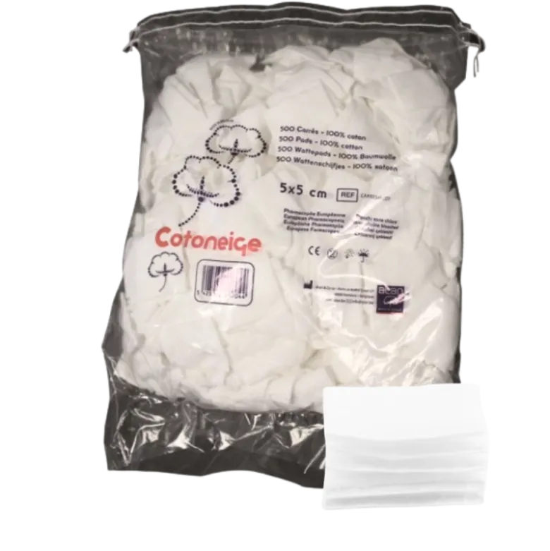 Carrés de coton 5 x 5 cm (sachet de 500)