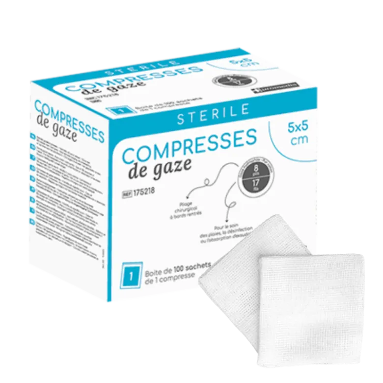 Compresses de gaze tissées stériles Euromedis - 17 Fils (boite de 100)