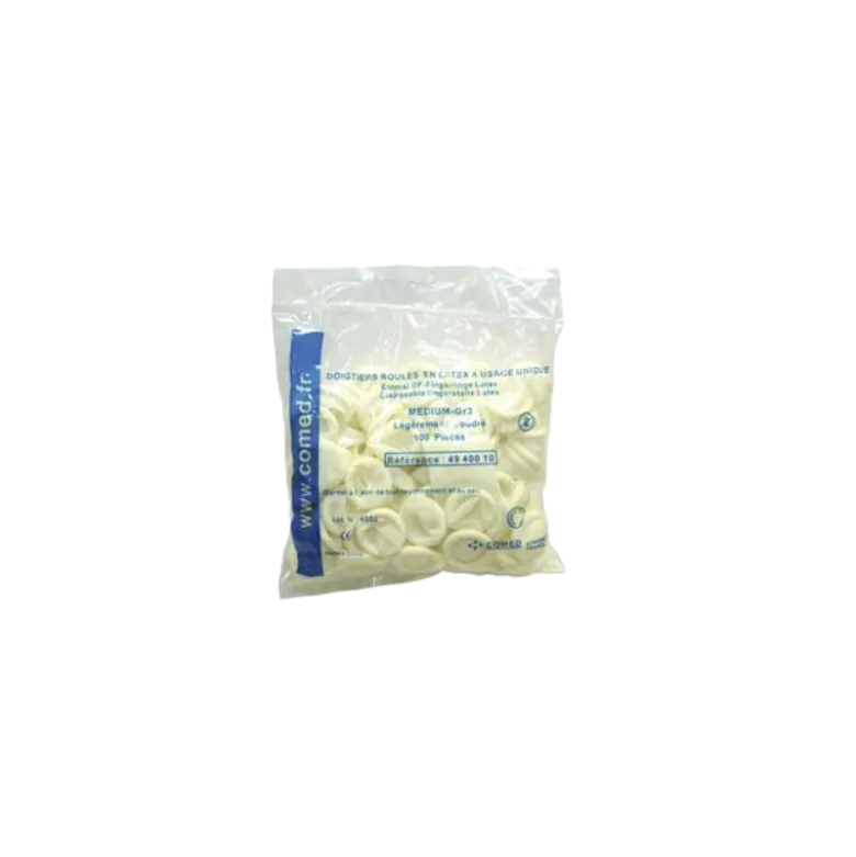 Doigtiers 1 doigts latex roulés poudrés non stériles (sachet de 100)