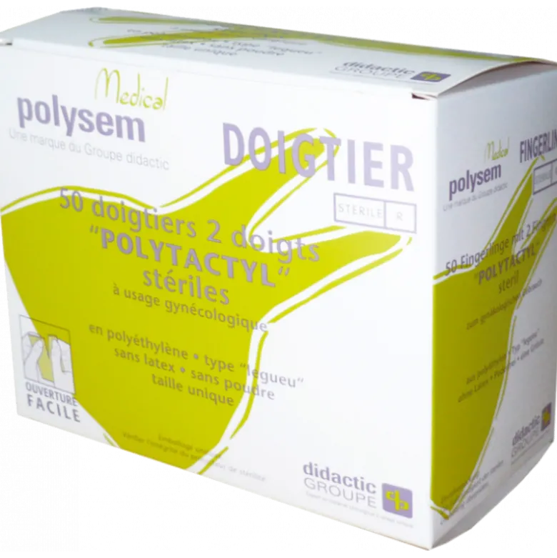 Doigtiers 2 doigts polyéthylène non poudrés stériles Polyactyl (boite de 50)