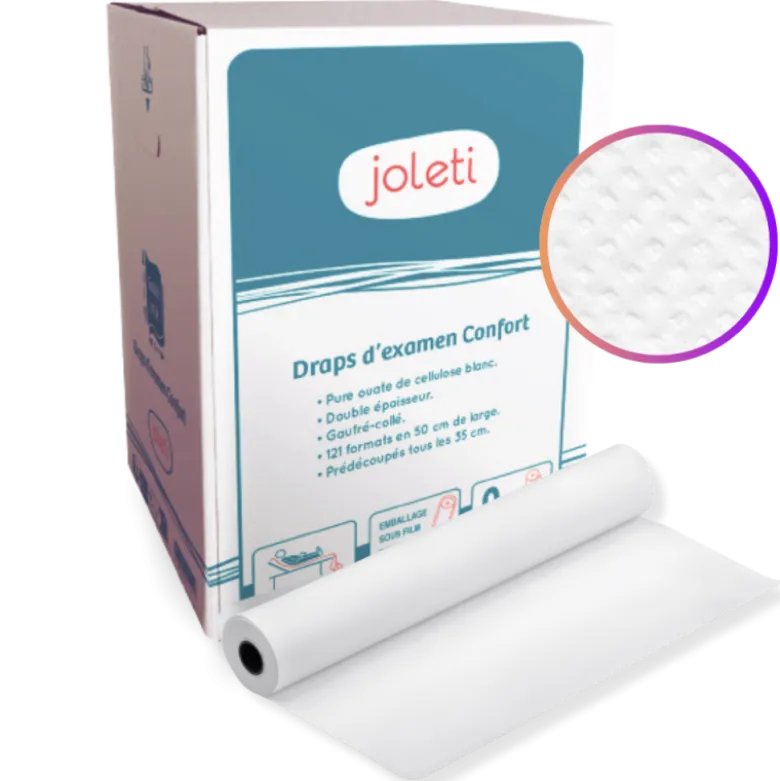 Drap d'examen ouate 2 plis gaufrée-collée Joleti (9 rouleaux)