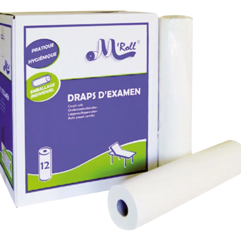 Draps d'examen ouate lisse extra-douce M'ROLL (12 rouleaux)