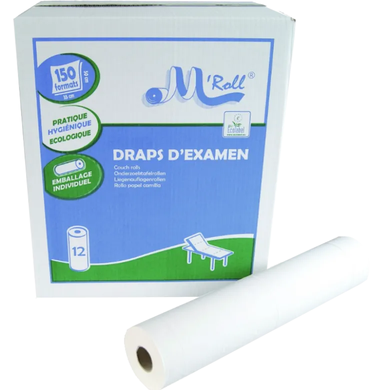 Draps d'examen ouate lisse M'Roll (6 ou 12 rouleaux)