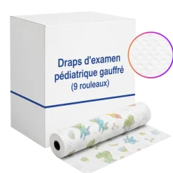 Draps d'examen pédiatrique gauffré (9 rouleaux)