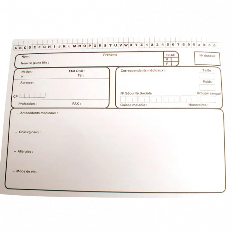Fiches patient «Sten-Org» Europa 15,1 x 21 cm (carton de 250)