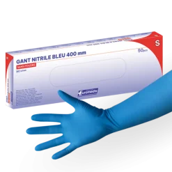Gants d'examen nitrile Euromedis Resiskin bleu non poudré non stérile - manchette extra longue (boîte de 50)