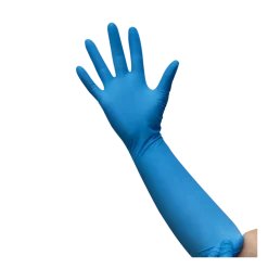 Gants d'examen nitrile Euromedis Resiskin bleu non poudré non stérile - manchette extra longue (boîte de 50)