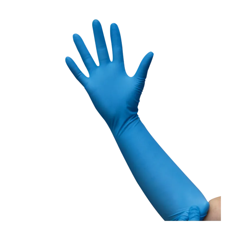 Gants d'examen nitrile Euromedis Resiskin bleu non poudré non stérile - manchette extra longue (boîte de 50)