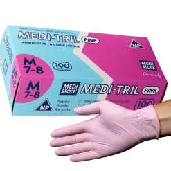 Gants d'examen nitrile Medi-Tril, roses non poudrés non stériles (boîte de 100 gants)