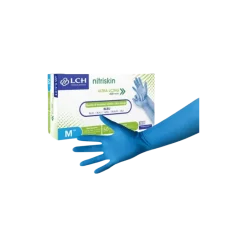 Gants d'examen nitrile Nitriskin bleu non poudré non stérile - manchette extra longue (boîte de 50)