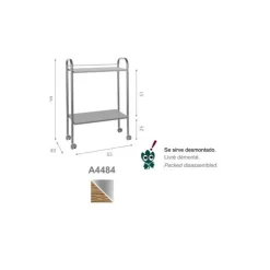 Guéridon Ecopostural bois et métal 2 plateaux plats (94 x 65 x 40 cm)
