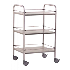 Guéridon médical avec galeries amovibles (3 plateaux) - inox