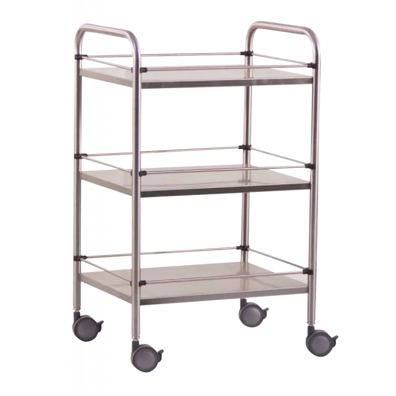 Guéridon médical avec galeries amovibles (3 plateaux) - inox