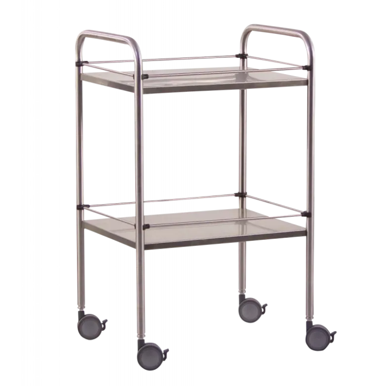 Guéridon médical avec galeries amovibles (2 plateaux) - inox