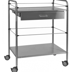 Guéridon médical avec tiroir Holtex (2 plateaux) - inox