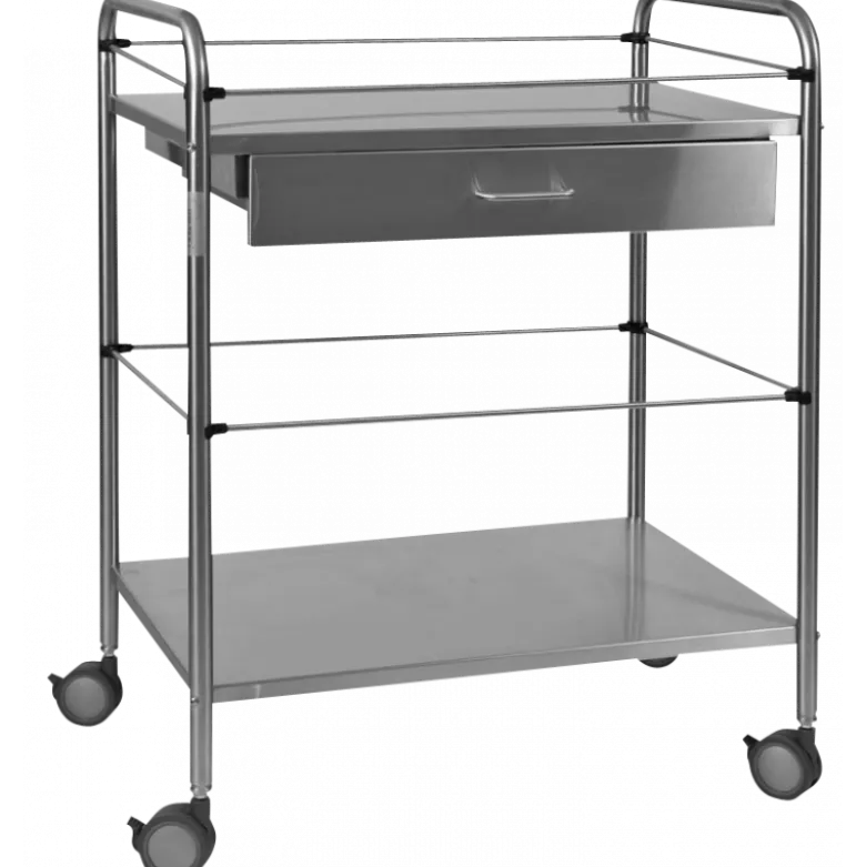 Guéridon médical avec tiroir Holtex (2 plateaux) - inox