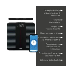 Impédancemètre connecté à 8 électrodes et poignée téléscopique Beurer BF 990 WiFi
