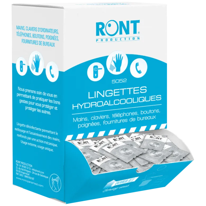Lingette imprégnée de gel hydroalcoolique (boite de 250)