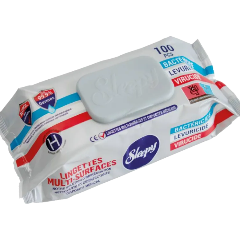 Lingettes désinfectantes avec alcool Sleepy multi-surfaces (sachet de 100)