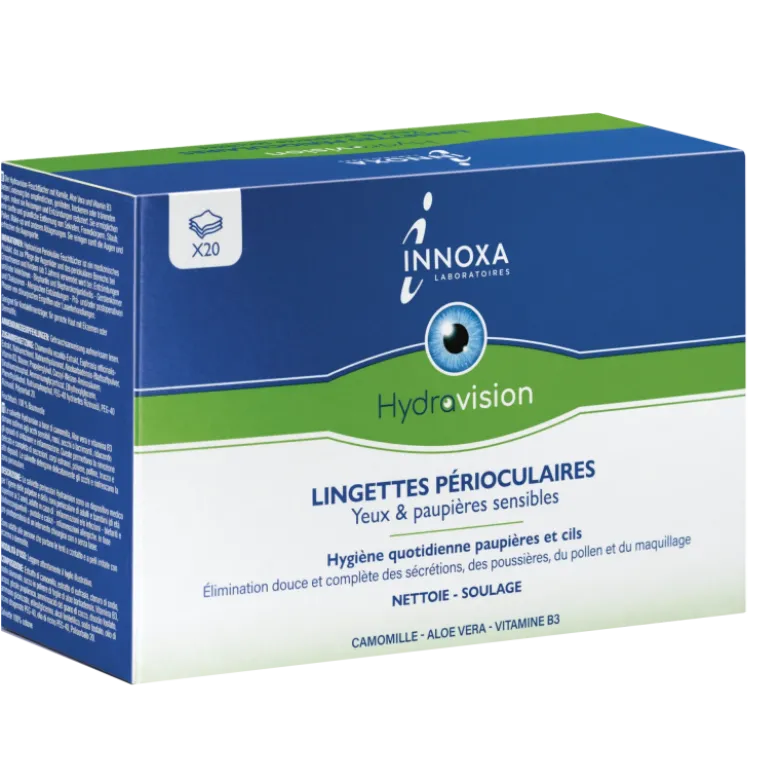 Lingettes nettoyantes périoculaires Innoxa Hydravision (x20)