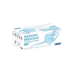 Masques de protection bleus foncés type II, modèle adulte (boîte de 50)