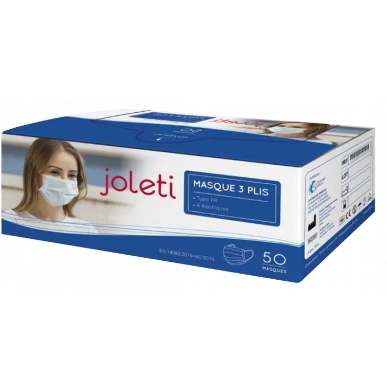 Masques de protection Haute Filtration type 2 Joleti avec élastique - 3 plis (boite de 50)