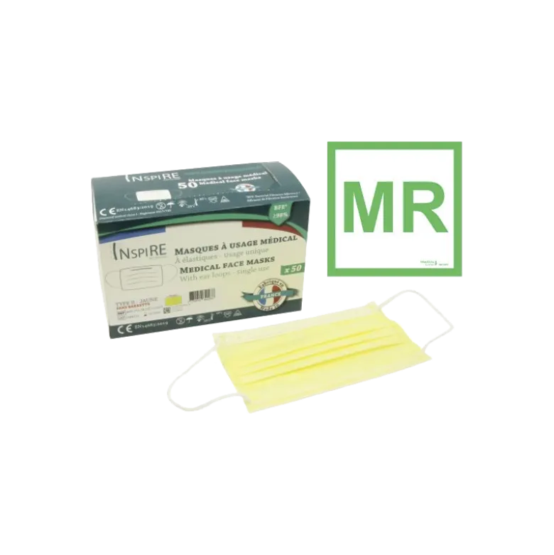 Masques de protection jaunes type II spécial IRM, modèle adulte (boite de 50)