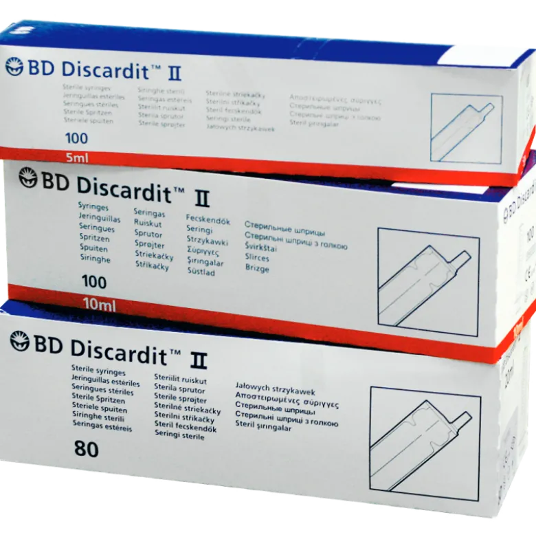 Seringues 2 pièces BD Discardit II sans aiguille, embout Luer slip excentré
