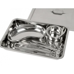 Set de 8 instruments pour pansement avec boite inox et récipients