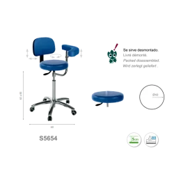Tabouret médical Ecopostural S3650 base alu et assise haute