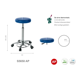 Tabouret médical Ecopostural S3650 base alu et assise haute