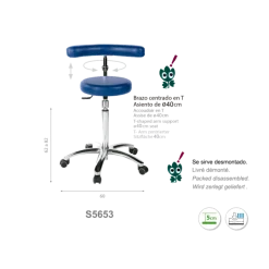 Tabouret médical Ecopostural S3650 base alu et assise haute