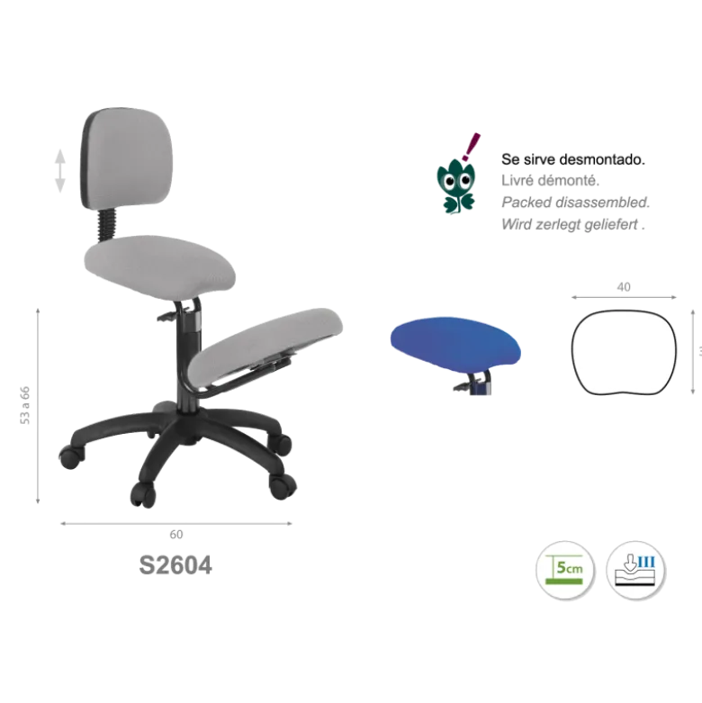Tabouret médical érgonomique Ecopostural S2602 - base plastique et appui-genoux fixe