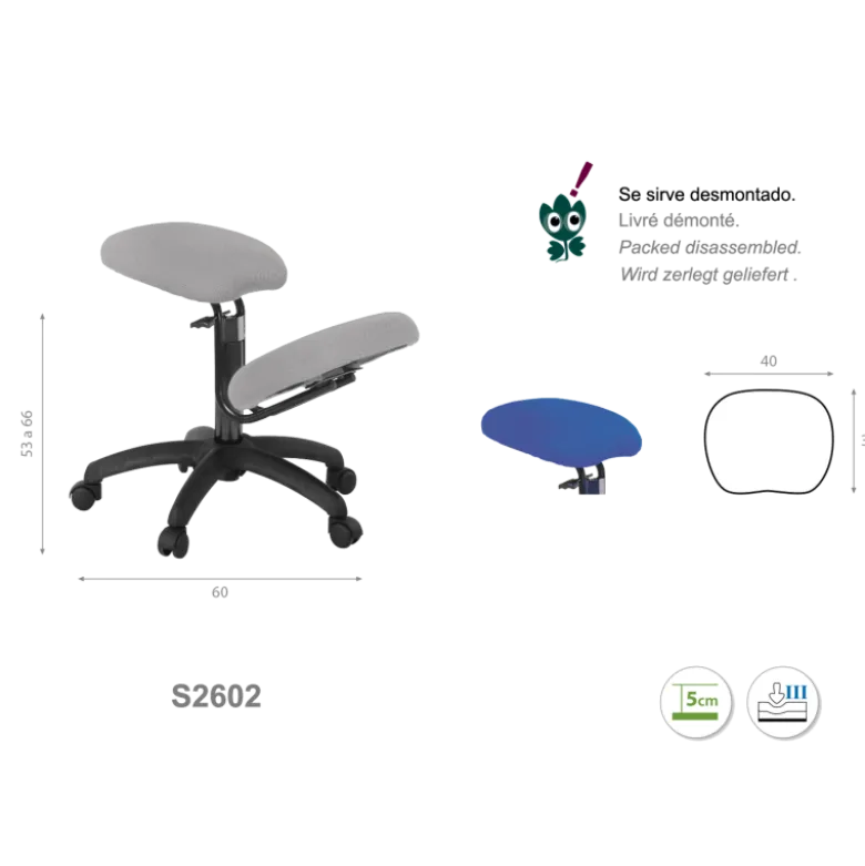 Tabouret médical érgonomique Ecopostural S2602 - base plastique et appui-genoux fixe