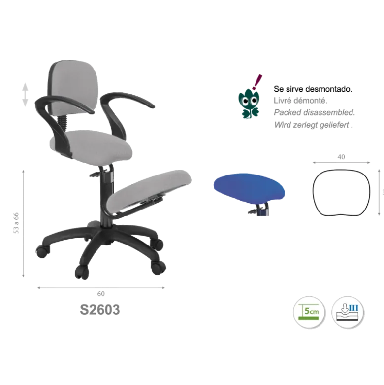 Tabouret médical érgonomique Ecopostural S2602 - base plastique et appui-genoux fixe