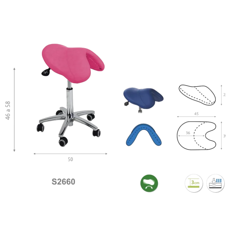 Tabouret médical selle de cheval Ecopostural S2660/S2661 base aluminium