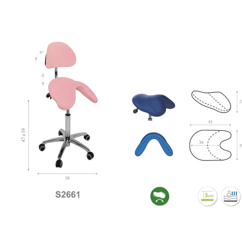 Tabouret médical selle de cheval Ecopostural S2660/S2661 base aluminium