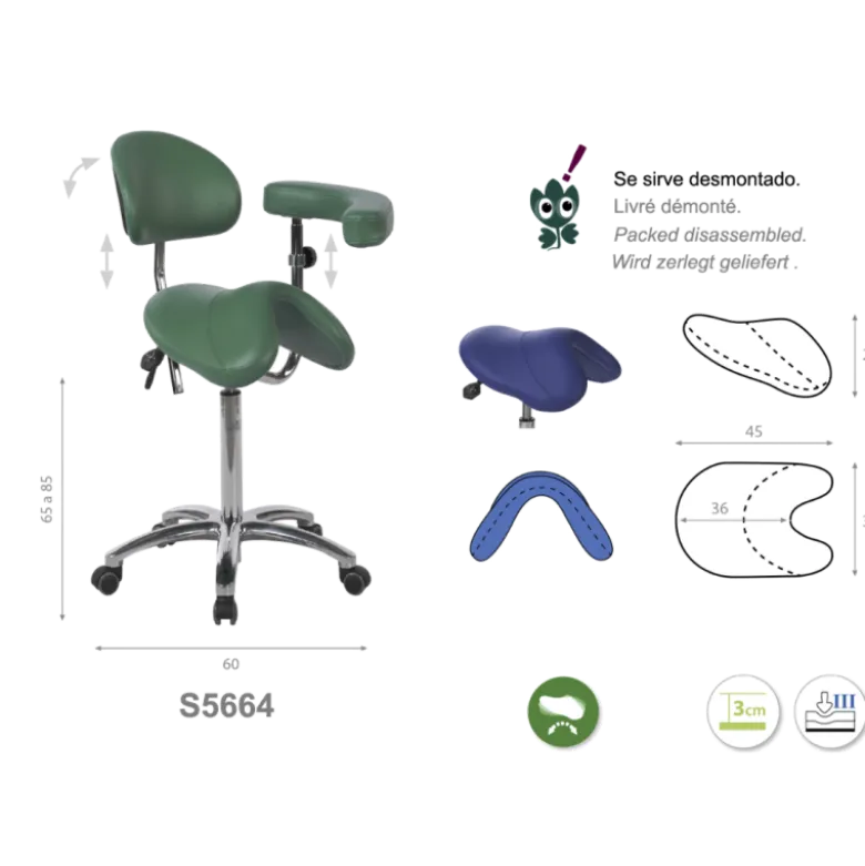 Tabouret médical selle de cheval Ecopostural S566 base alu