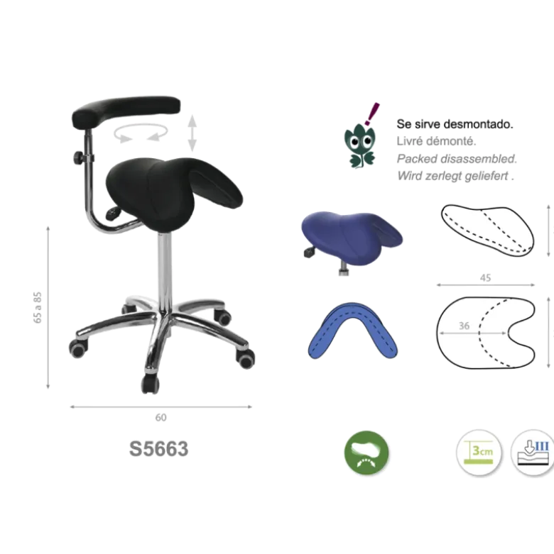 Tabouret médical selle de cheval Ecopostural S566 base alu